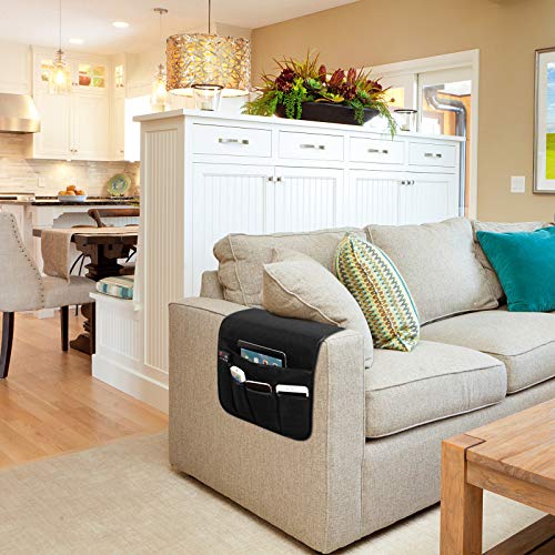 Sofa Armrest Organizer Non-Slip Remote Control Holders for Recliner Couch Chair Armchair Caddy with 5 Pockets for Table,Cell Phone,Ipad,Magazines,Books (Black, 13 x 35 Inch) - color: Black, size: 13 x 35 Inch