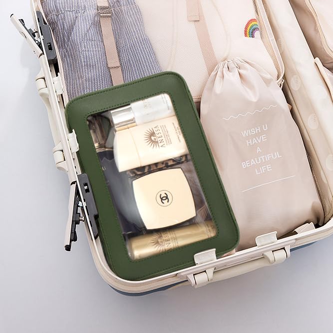 LETGO Clear Makeup Bags, TSA Approved Toiletry Bag with Zipper, Clear Makeup Organizer Fit Carry-on Travel Essentials,Clear Cosmetic Bags for Women Men (O-Green) - color: O-Green