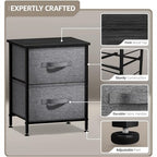 Sorbus Nightstand with 2 Drawers - Bedside Furniture End Table Night Stand with Steel Frame, Wood Top & Easy Pull Fabric Bins - Small Dresser & Chest for Home, Bedroom Accessories & Office - color: Black, style: 2 Drawer