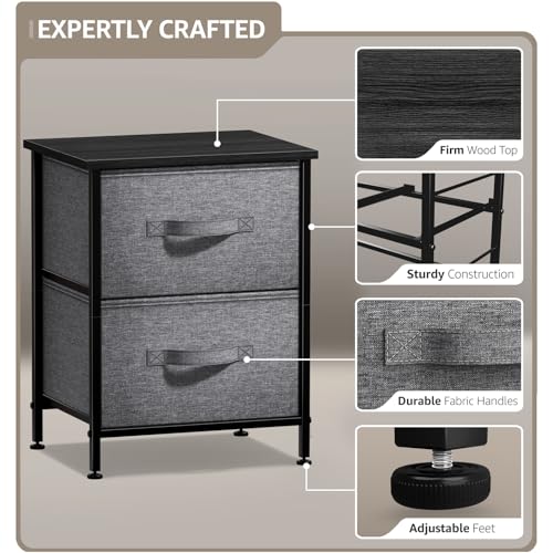 Sorbus Nightstand with 2 Drawers - Bedside Furniture End Table Night Stand with Steel Frame, Wood Top & Easy Pull Fabric Bins - Small Dresser & Chest for Home, Bedroom Accessories & Office - color: Black, style: 2 Drawer