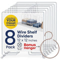 White Wire Shelf Dividers for Closet Organization – 8-Pack – Sturdy and Easy Set-Up Closet Shelf Dividers with Bonus Rose Gold Hanger – 12 inches x 12 inches - size: 12" x 12" Standard