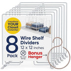 White Wire Shelf Dividers for Closet Organization – 8-Pack – Sturdy and Easy Set-Up Closet Shelf Dividers with Bonus Rose Gold Hanger – 12 inches x 12 inches - size: 12" x 12" Standard