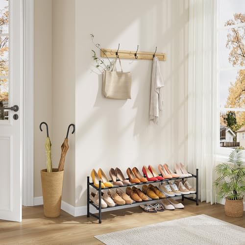 Tajsoon Expandable Shoe Rack for Closet 2 Tier, 28“-41“ Adjustable & Stackable Shoe Shelf Storage, Metal Shoe Rack Organizer for Front Door Entrance, Closet, Garage, Entryway, Black - color: Black, size: 2 Tier