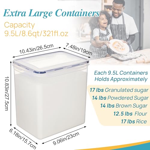 Vtopmart 9.5L 2 Pack Extra Large Flour Sugar Storage Containers for 25lbs flour, Airtight Kitchen Pantry Organization Canisters with Lids for Bulk food, Rice, Baking Supplies, BPA Free, Black - color: Black, size: 9.5L