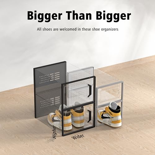 SEE SPRING XX-Large Shoe Storage Box Fit Size 14, Clear Plastic Stackable Shoe Organizer for Closet, Space Saving Sneaker Shoe Rack Containers Bins Holders for Entryway, Under Bed, 12 Pack Black - color: Black, size: XX-Large Fit Size 14