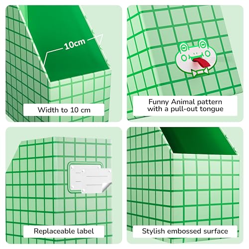 JiaWei Magazine File Holder Foldable Storage Boxes for Documents - Set of 2 Cardboard Magazine Rack Made of 2150 g/m² 10.5 cm Wide，Desk Organizer for Classroom, Home, and Office - Green - color: Green