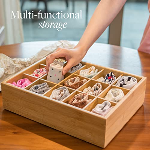 GOBAM Bamboo Closet Drawer Divider - Storage Organizer with 15 Compartments, Drawer Organizer, Storage Box for Belts, Ties, Bras, Briefs, Socks & Jewelry - Natural - color: Natural