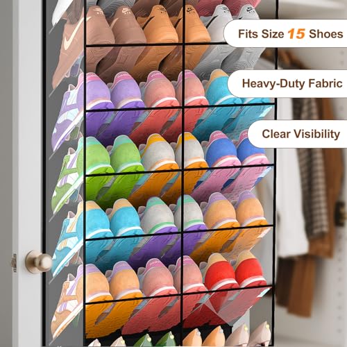 20-30 Pairs Over the Door Shoe Organizer, Transparent PVC Hanging Shoe Rack for Closet, 10-Tier Door Shoes Storage, Crystal-Clear Visibility Fit All the Family's Sneakers, Boots, Heels, Black Frame - color: Black & Clear