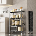 Simple Deluxe 4-Tier Folding Storage Shelves, 27.95" W x 14.96" D x 49.61" H Foldable Shelving Unit, 1000 Lbs Loading Capacity, Black - color: Black, size: 4-Tier, 28"W x 15"D x 49"H