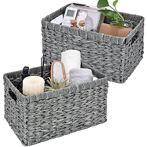 GRANNY SAYS Wicker Baskets with Handles - Gray Storage Baskets (2-Pack) for Organizing Cabinet, Coffee Table - color: Gray, size: 13"L x 8 ¼"W x 7"H