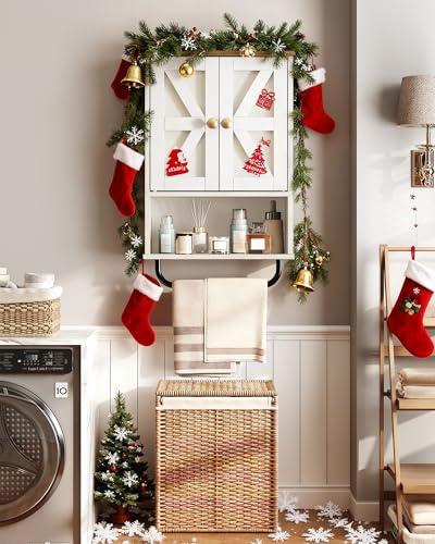 CHOEZON Bathroom Wall Cabinet, Medicine Cabinet with Open Partition and Towel Bar, Rustic Storage Cabinet with Open and Hidden Storage Space, for Bathroom, Living Room, Kitchen, White and Walnut - color: White and Walnut, size: 7.1"D x 15.4"W x 24.4"H