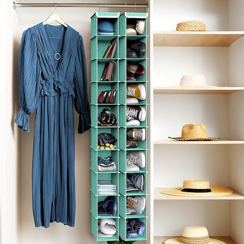 Simple Houseware 10 Shelves Hanging Shoes Organizer Holder for Closet, Turquoise - color: Turquoise, size: 1-Pack
