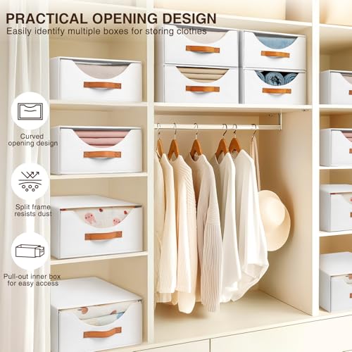 Homsorout Closet Organizers and Storage - Large Stackable Storage Bins with Drawer, Fabric Bins for Organization, Collapsible Storage Drawers Organizer for Bedroom, Living Room, 4 Pack, White - color: White, size: 16 Inch. - 4 Pack