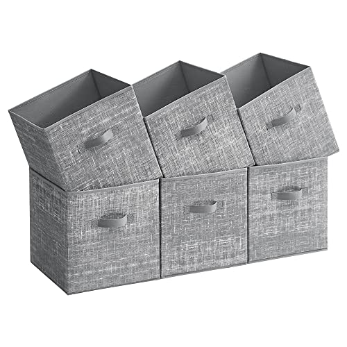 SONGMICS Storage Cubes, 13-Inch Non-Woven Fabric Bins with Double Handles, Set of 6, Closet Organizers for Shelves, Foldable, for Clothes, Cattail Gray UROB033G01 - color: Cattail Gray, size: 13"L x 13"W x 13"H
