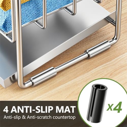 Cisily Silver 2-Tier Kitchen Sink Caddy Organzier Rack with Flexible Dish Brush Holder, Sponge Holder for Kitchen Sink Countertop Organization Storage,Home Decor Stainless Steel - color: Silver