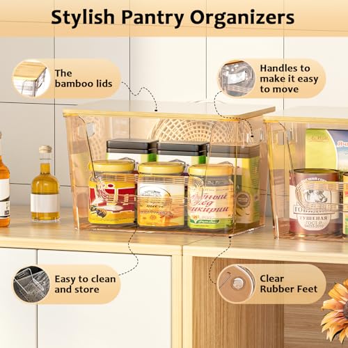 Delamu 2 Set Pantry Organizers and Storage,Trash Bag Dispenser with Bamboo Top,Stackable Trash Bag Dispenser Under Sink Organizer for 4-30 GalBags,Onion,Potato,Fruits,Amber(11-7/32"L*7" W*7-1/8"H) - color: Amber, size: 2pack