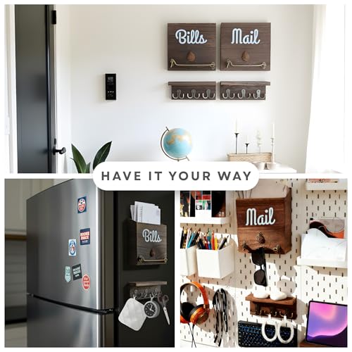 eBun Magnetic Mail Organizer with Key Hooks – 2-Pack Solid Wood Wall Mount for Mail & Bills, 12 Hooks Entryway Holder, No-Drill for Renters