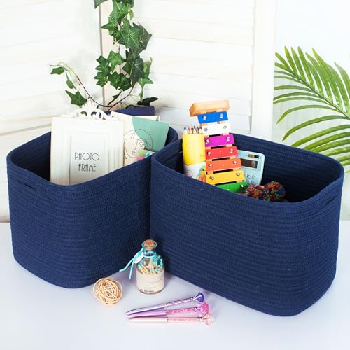 MINTWOOD Design 3-Pack Decorative Woven Storage Baskets for Shelves, Cube Bin Box for Organizing Books, Shoes, Dog Toys, Pantry Closet and Living Room Organizer, Navy Blue - color: Navy Blue