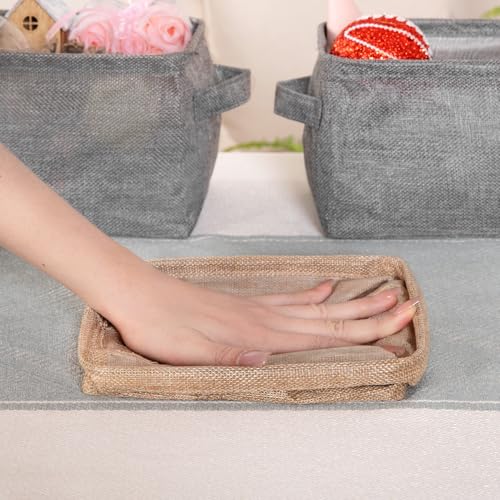 AARAINBOW Storage Basket Bins Canvas Mini Storage Cubes Storage Basket for Makeup, Baby Toys Liners, Books Nursery Storage Baskets with Handles for Shelves & Desks(3 Jute) - color: 3 Jute