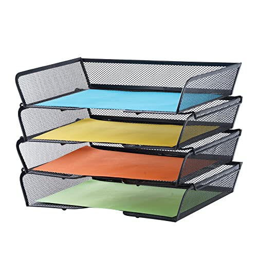 4 Tier Mesh Stackable File Trays Letter Trays,Office Paper Organizer for Desk,File Organizers and Storage,Black