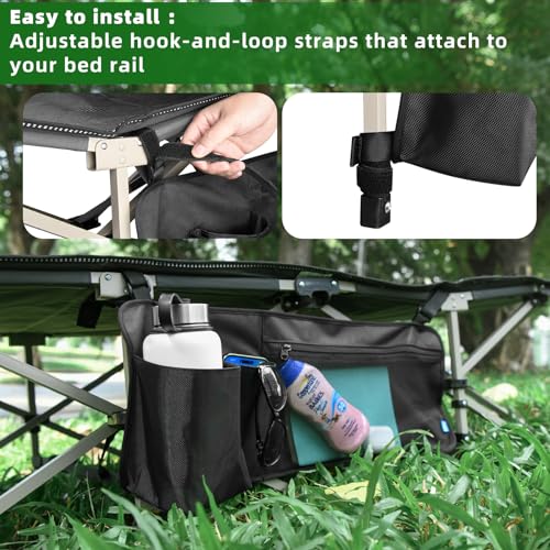 Xxerciz Side Bag for Camping Cot, Bedside Storage Pocket for Coleman Camping Cot, Nylon pouch with Mesh Pocket for Camping Travel, Wagon Cart Side Storage Bag, 24.5 ×11 Inches