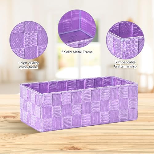 Posprica Woven Storage Baskets for Organizing, Small Black Baskets Cube Bin Container Tote Organizer Divider for Drawer, Closet, Shelf, Dresser, Set of 4(Purple) - color: Purple-4