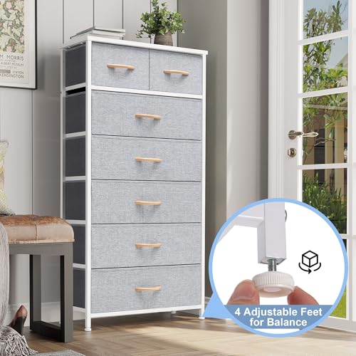 Crestlive Products Vertical Dresser Storage Tower - Sturdy Steel Frame, Wood Top, Easy Pull Fabric Bins, Wood Handles - Organizer Unit for Bedroom, Hallway, Entryway, Closets - 7 Drawers (Light Gray) - color: Light Gray, style: 7 Drawers