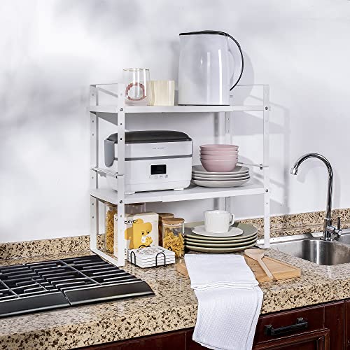 Across-Star Expandable Cabinet Shelf Organizer Rack, Stackable Kitchen Counter Storage Shelves Stand, Adjustable Height Pantry Shelf Spice Rack (White, 2 Pack) - color: White-2 Pack, size: 8.7''D*15.7-25.6''W*9.8''H