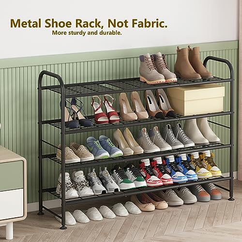 LINZINAR Shoe Rack Long 4 Tier Shoe Storage Organizer Metal Wide Shoe Shelf for Closet Entryway Bedroom 24 Paris Large Capacity, Gold Black - color: Black, size: 4-Tier