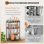 Broom Holder with Cleaning Supplies Organizer, Broom Closet Storage Cabinet with Mop Hanger Gripper Rack Hooks, Cleaning Housekeeping Janitorial Cart with Cleaning Caddy, Laundry Room Organization
