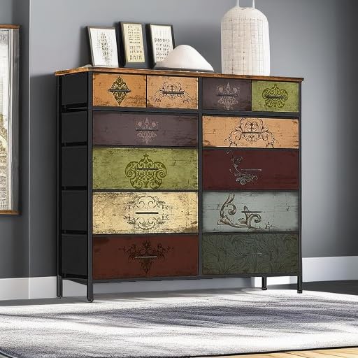 VASICAR Dresser for Bedroom with 12 Drawers, Tall Fabric Drawer Dresser, Chest of Drawers for Closet, Nursery, Bedside, Living Room, Entryway, Hallway (Pattern) - color: Pattern