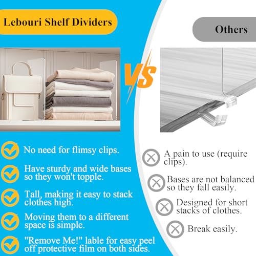 Shelf Dividers for Closet Organization: 10" Tall x 12" Deep Acrylic Closet Shelf Dividers for Clothes Sweater Purse - Clear Organizers and Storage Separators for Home Space Saver Enthusiasts - size: 10"Tall x 12"Deep