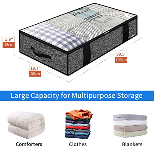 Onlyeasy Foldable Underbed Bags - 2 Pack Blankets Clothes Comforters Storage Bag Breathable Zippered Organizer for Bedroom with Clear Window and 4 Handles, 100 x50 x15cm, Linen-Like Black, MXAUBBP2 - color: Basic Soft Side Wall - Linen Like Black