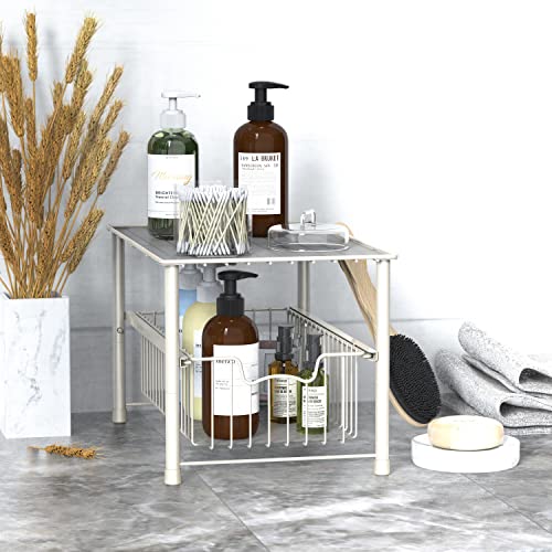 Simple Houseware Stackable Under Sink Cabinet Sliding Basket Organizer Drawer, White - color: White