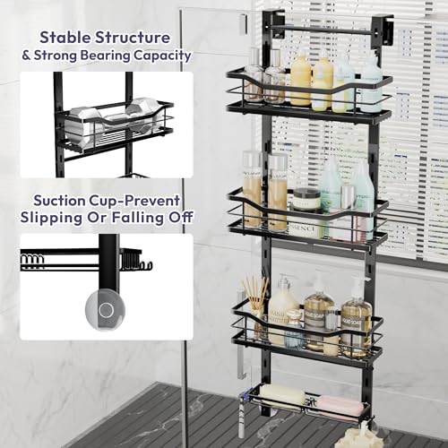 SWTYMIKI Over the Door Shower Caddy - 4 Tier Adjustable Shower Organizer Hanging with Soap Holder, No Drilling Stainless Steel Bathroom Rack Hanging for Body Wash, Shampoo, Soap, Razor, Black - color: Black-4 Tier