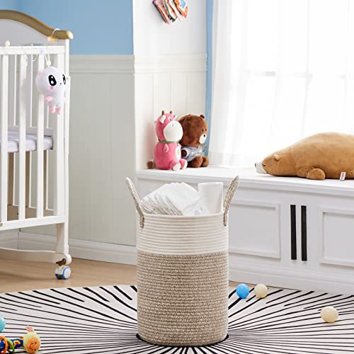 VIPOSCO Tall Laundry Hamper, Woven Rope Storage Basket for Blanket, Toys, Dirty Clothes in Living Room, Bathroom, Bedroom - 30L White & Brown - color: Brown, size: 30L