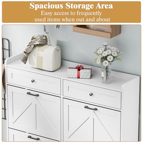 Thacuok Shoe Cabinet with 6 Flip Drawers & 2 Storage Drawers, Rustic Farmhouse Narrow Shoe Organizer Cabinet, Slim Shoe Rack Cabinet, Shoe Storage Cabinet for Entryway, Hallway, Front Door - color: White, size: 6 Drawers