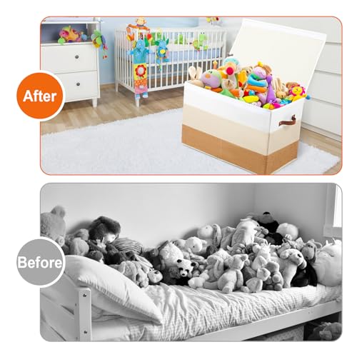 Mayniu Large Toy Box Chest with Divider, Sturdy Toy Storage Bin Organizer Baskets with Lid for Kids, Boys, Girls, Nursery, Living Room, Bedroom, Playroom, Closet, 25"x13" x16"(Gradient Brown) - color: Large Gradient Brown
