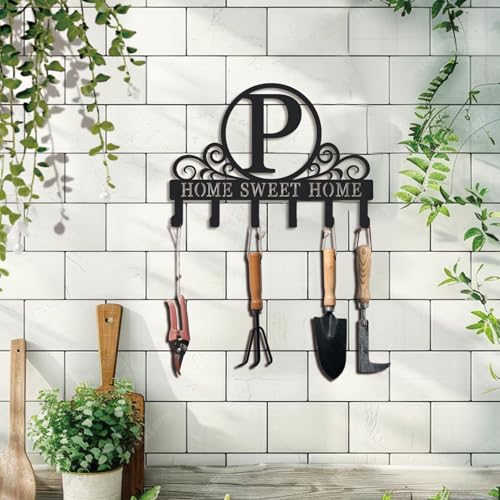 Metal Letter P Key Holder for Wall, Monogram Coat Rack Wall Mount, Key Hooks Perfect for Bathroom, Living Room, Kitchen, Office Ideal Wedding, Anniversary, Housewarming Gift (P) - style: P