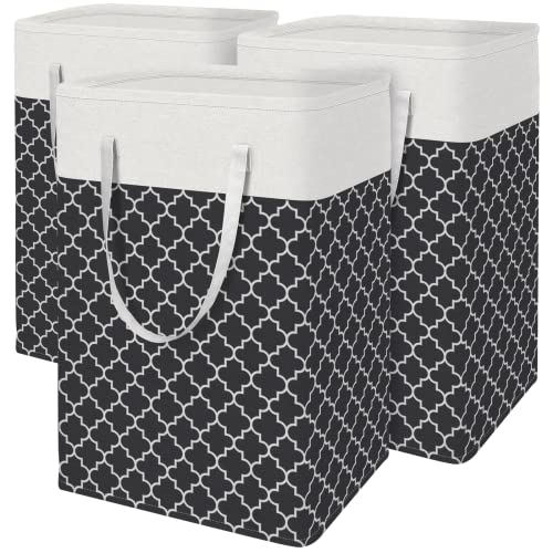 BlissTotes 3-Pack Laundry Basket, Freestanding＆Waterproof Laundry Hamper, Collapsible Tall Clothes Hamper with Easy Carry Handles for Clothes, Towels in the Family and Dorm,Clover Black,75L - color: Clover Black, size: 75L