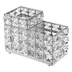 Hipiwe Crystal Remote Control & Makeup Brush Organizer - 2-Slot Silver Tabletop Pen & Pencil Storage Holder for Office & Bathroom - style: 2-Slot, Silver