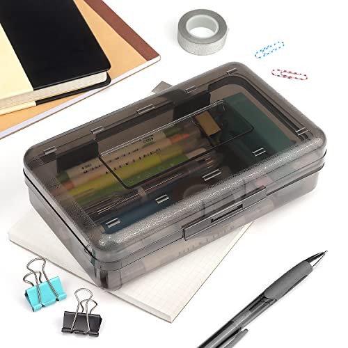 Tamaki 1 Pack Plastic Pencil Box Large Capacity Pencil Boxes Clear Boxes with Snap-tight Lid Stackable Design and Stylish Office Supplies Storage Organizer Box, Black - color: Black