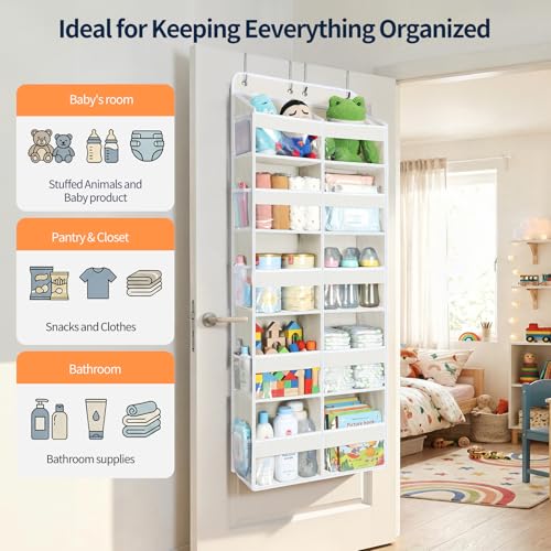 Yecaye Over The Door Organizer, 5 Tier Extra Large Behind Door Storage of 10 Compartments, 80lbs Heavy Duty Door Organizer Hanging with Clear Window for Closet Bedroom Pantry Bathroom, Beige - color: Beige, size: 5 Tier
