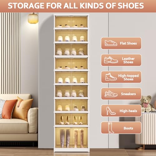 SYNCVIBE Shoe Rack Organizer for Closet Entryway 9 Tiers-18 Pairs Foldable Sneaker Storage Shoe, Collapsible Shoe Cabinet with Doors, Stackable Shoe Storage Cabinet with Lids for Living Room - size: 9 Tiers -18 Pairs