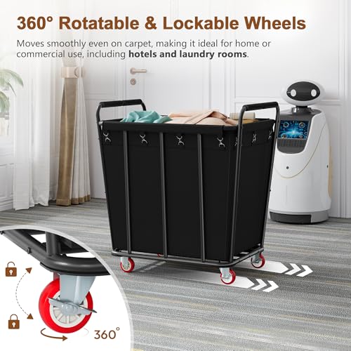 Hoctieon Large Laundry Cart with Wheels, 400L Heavy Duty Laundry Basket Organizer, Rolling Hamper Sorter for Clothes Storage, Industrial Dirty Clothes Hamper for Home & Hotel, Black - color: Black, size: 400L
