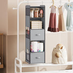 YOUDENOVA Hanging Closet Organizer, 5 Tier Hanging Closet Shelves with 6 Side Pockets and 2 Drawers, Light Grey