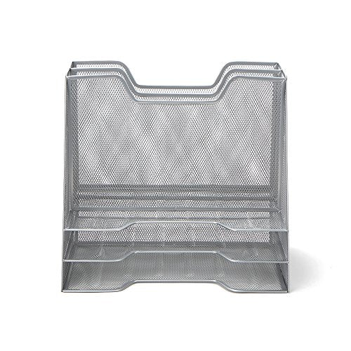 Mind Reader Metal Mesh Desktop File Organizer, 3-Tier Paper Tray with 5 Compartments, Office Mail Sorter, Silver - color: Silver