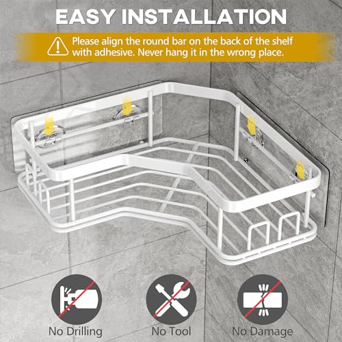 MAXIFFE 3 Pack X-Large Corner Shower Caddy with Soap Holder, Large Capacity Sturdy Easy Install No Drilling Stainless Steel Hold 40 LB Shower Organizer Shelves Rack for Family Renters Bathroom, White - color: White XL