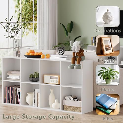 VDNEND Wooden Storage Organizer with Closed Back Panel, 11in Cube Shelf Opening, Bookshelf, Display Shelf,Closet Cabinet for Home and Office (Embossed White, 8-Cube 47.8L*9.45W*24.09H) - color: Embossed White, size: 8-Cube 47.8L*9.45W*24.09H