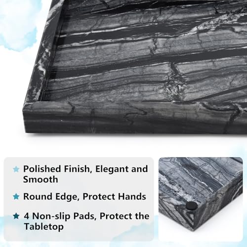 Real Natural Marble Tray for Bathroom, Vanity, Kitchen and Desktop, Rectangle Genuine Marble Stone Tray for Jewelry, Cosmetics, Candles, Lotion, Perfume (Wood Grain, 12" x 8" x 1.2") - color: Wood Grain, size: 12" x 8" x 1.2"